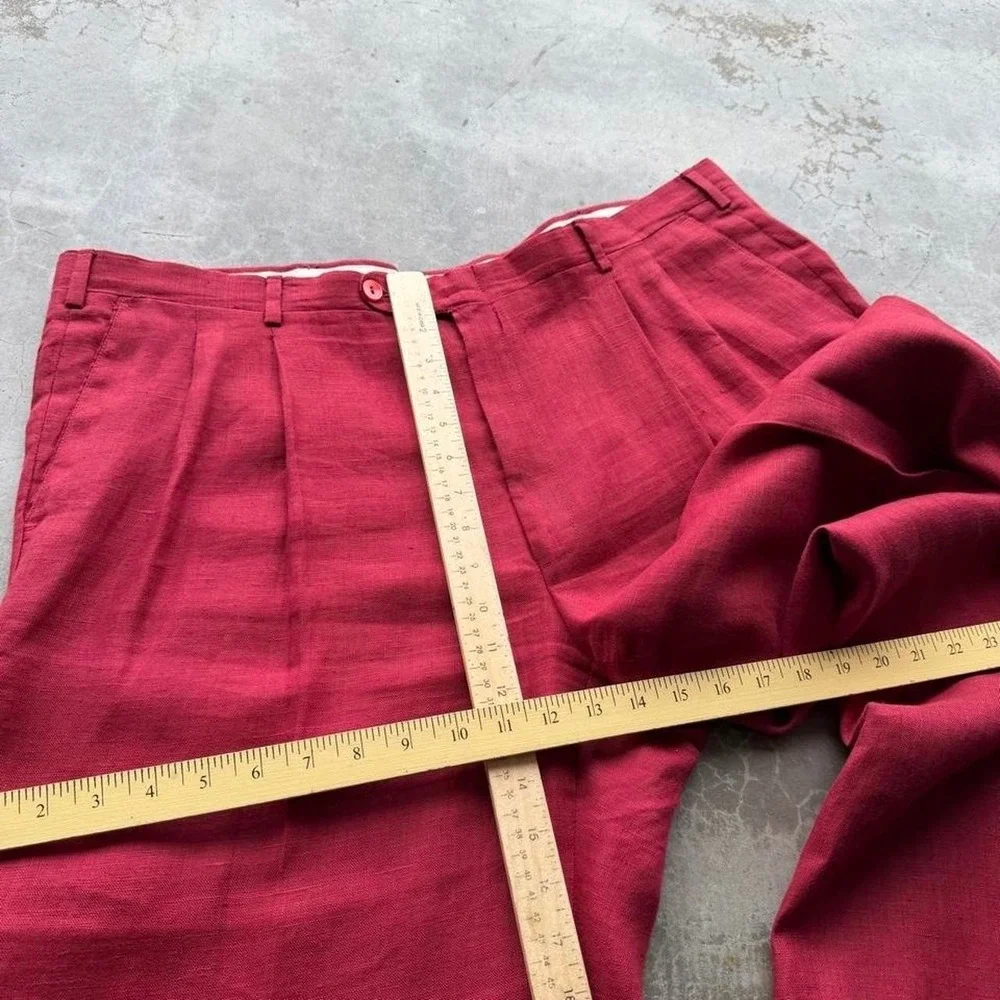 Vintage 90's Givenchy 100% linen red pleated  baggy trousers dress pants 42x31